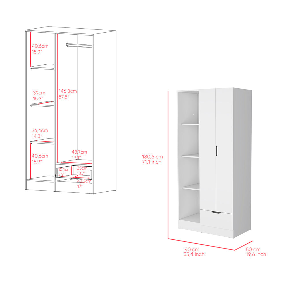 Armoire Closet with Shelves, Drawer and Double Door