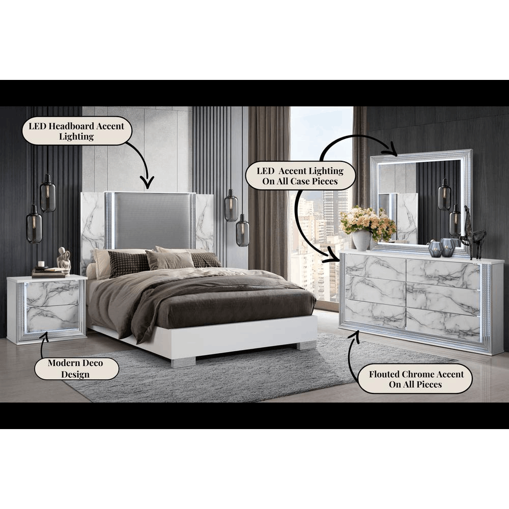 White Marble Queensize Bedroom set