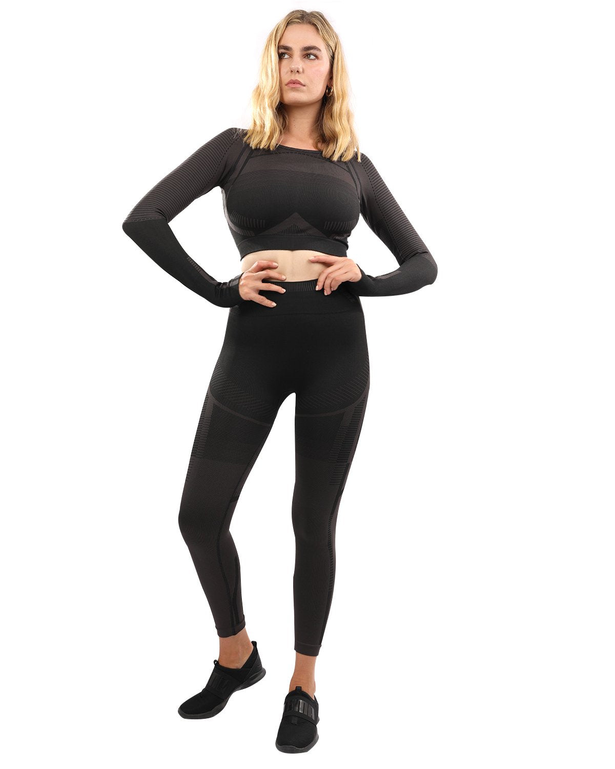 Decata Seamless Leggings & Top Set - Black & Brown