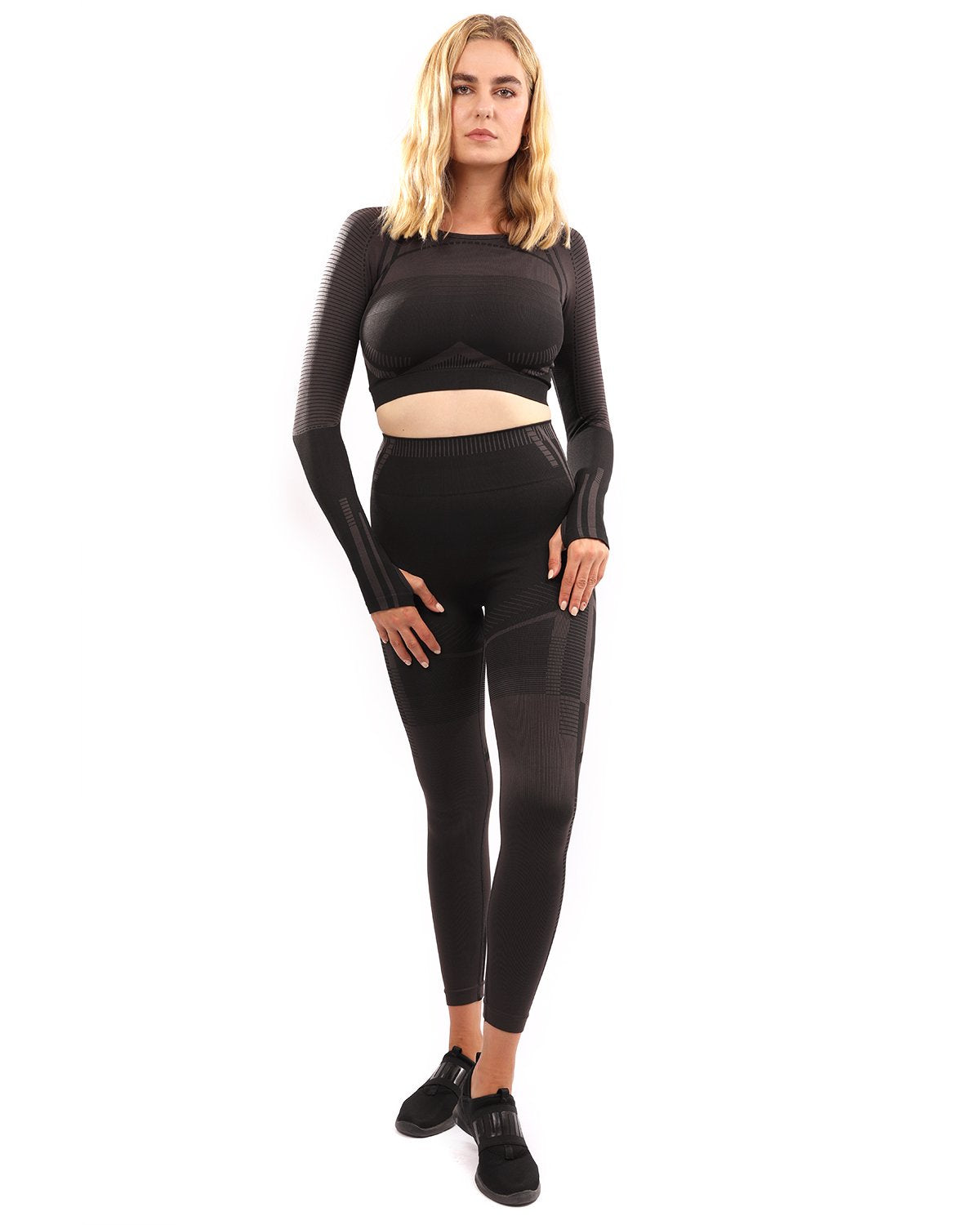 Decata Seamless Leggings & Top Set - Black & Brown