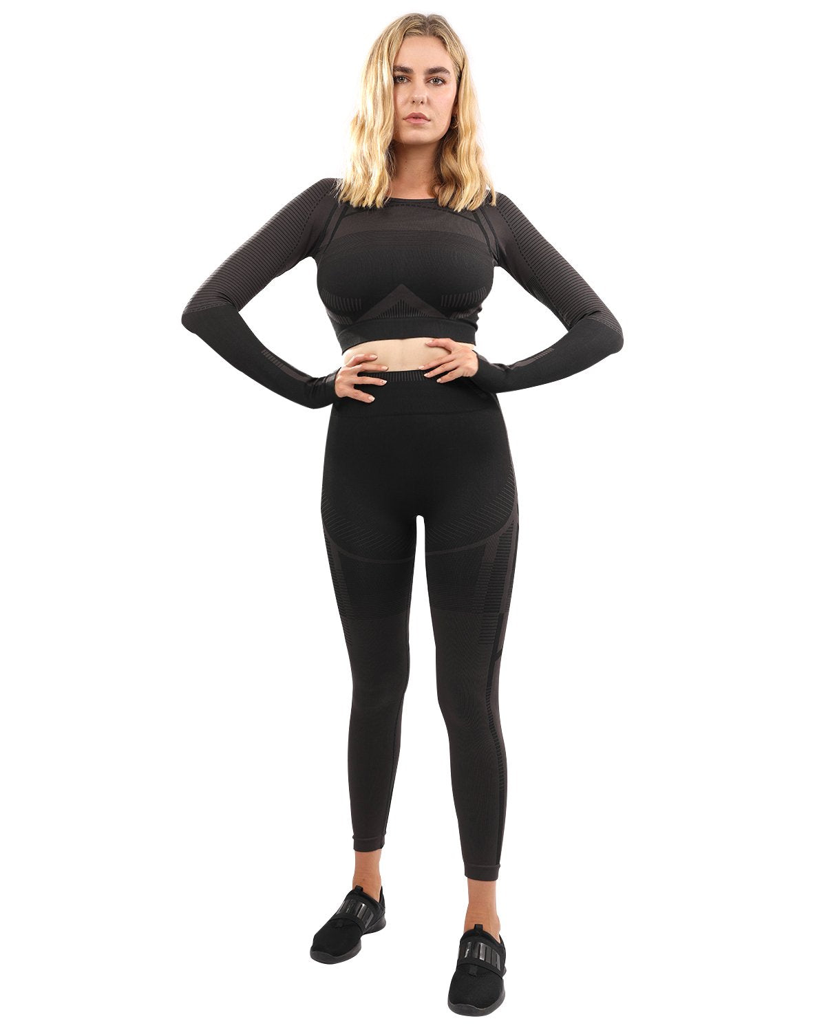 Decata Seamless Leggings & Top Set - Black & Brown