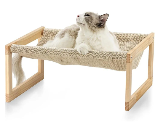 Luxury Wooden Cat Bed Hammock Swing Elevated Pet Lounger